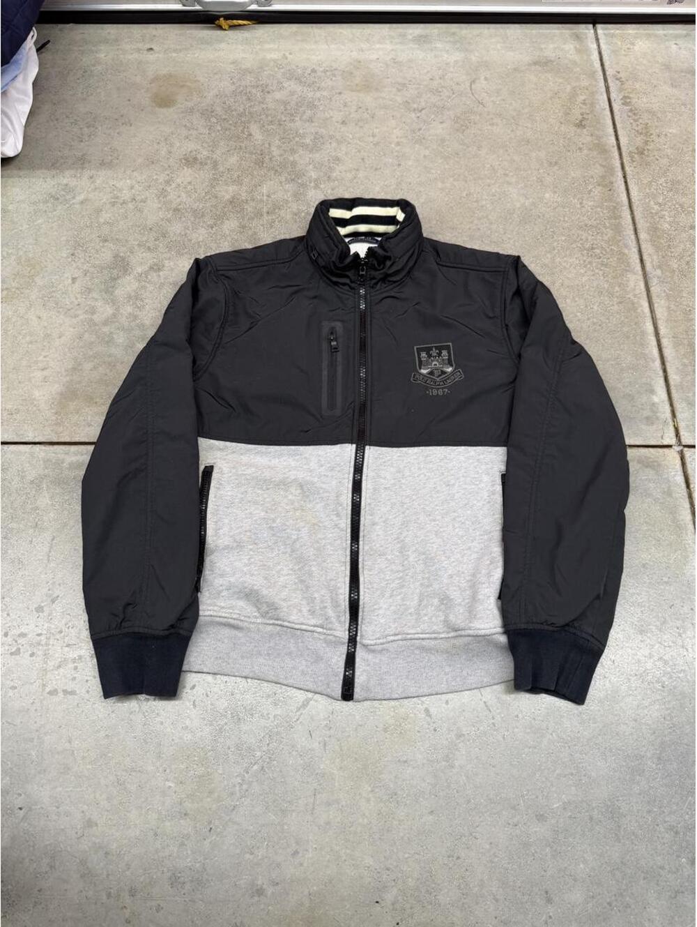 vintage polo ralph lauren hybrid black gray crest zip up jacket size large